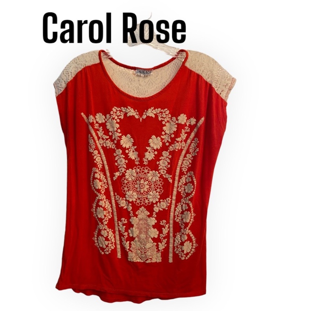 Carol Rose Sleeveless Orange top with lace detail L